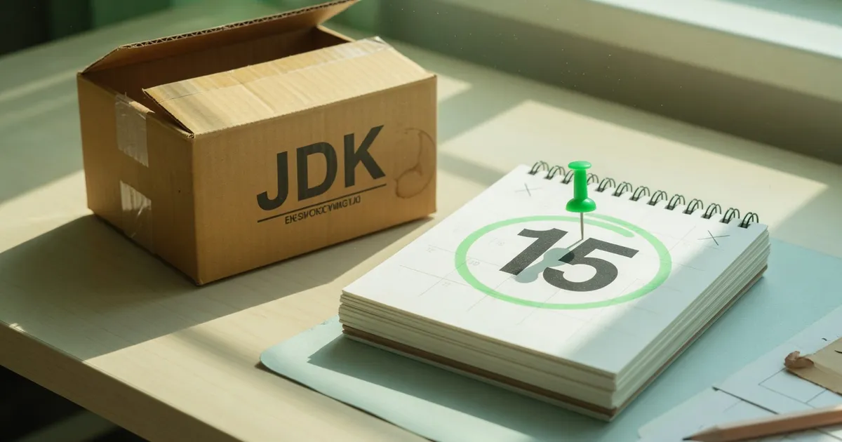 โต๊ะมิ้นต์มีกล่อง JDK และปฏิทินวันสิบห้ามีจุดเขียวหนึ่งจุด