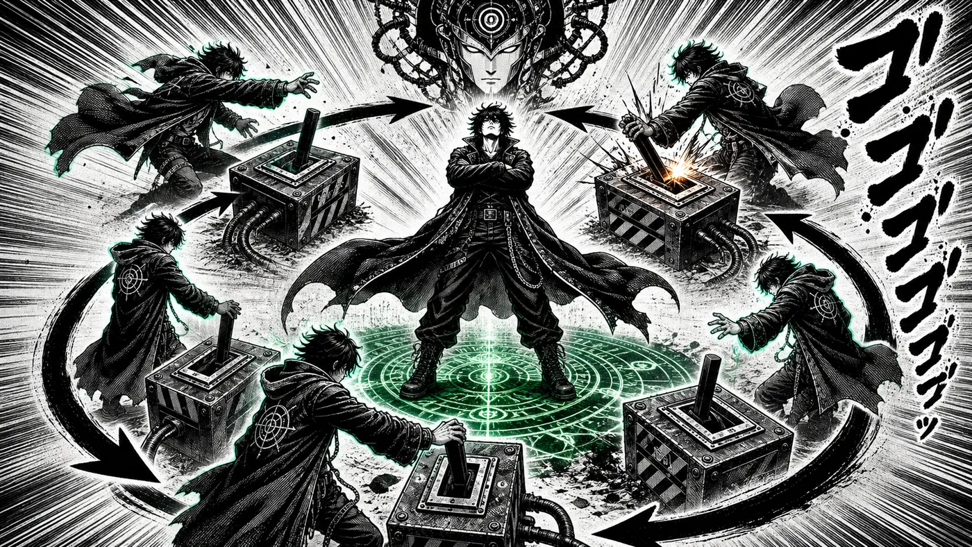 ภาพการ์ตูนดราม่า นักพัฒนายืนกลางวงกลมของภาพตัวเองที่กำลังกดปิดเปิดสวิตช์ซ้ำไปมาเป็นวงจรไม่รู้จบ